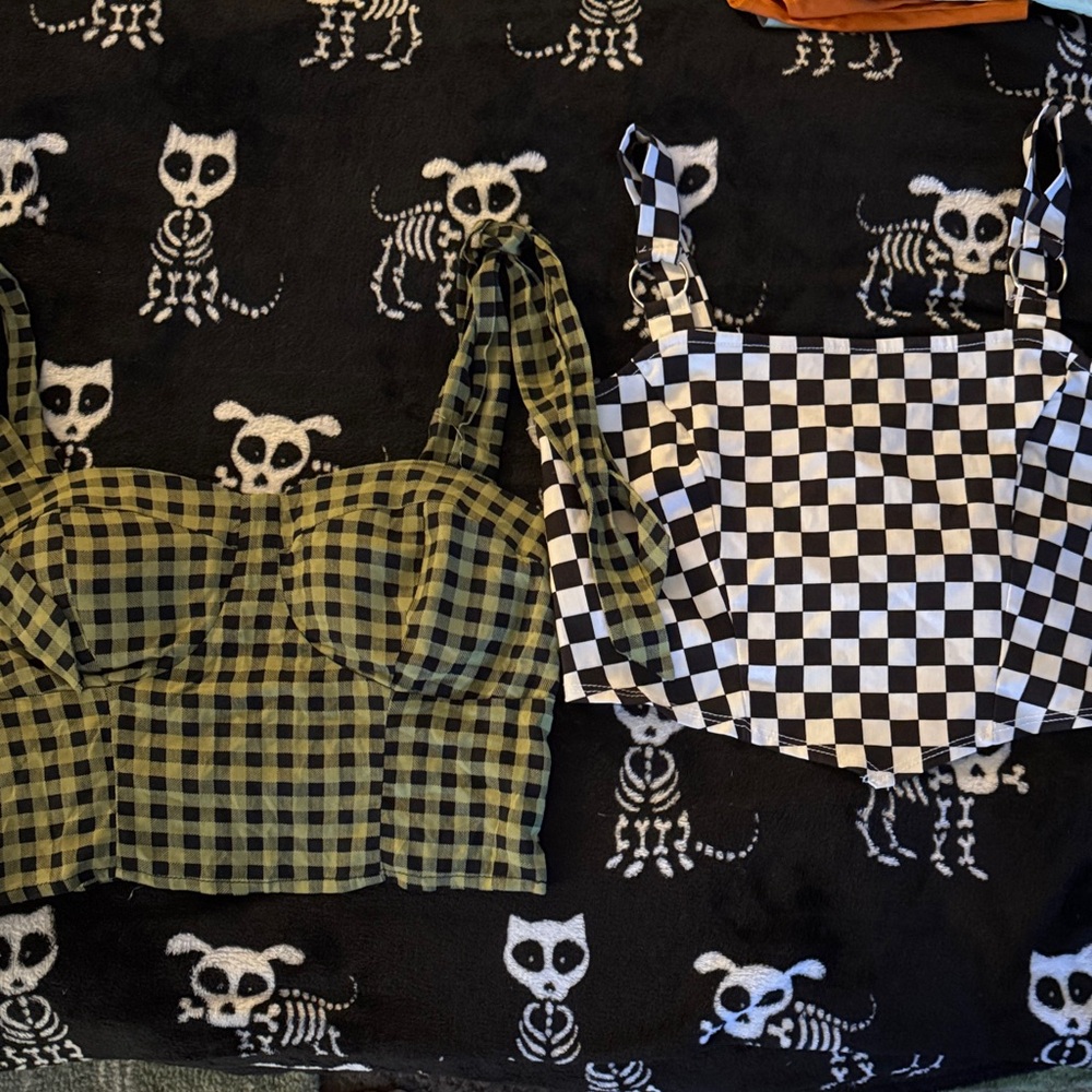 Green & Black Gingham Bustier Top bundle of two crop tops